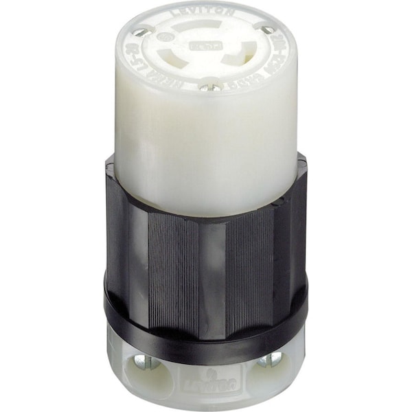 Locking Connector, L5-20R, 20 A, 125V AC, Single Phase, 2 Pole, Screw Terminals, Black, White